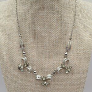 Sorrento Sterling Silver Rhinestone Filigree Floral Necklace